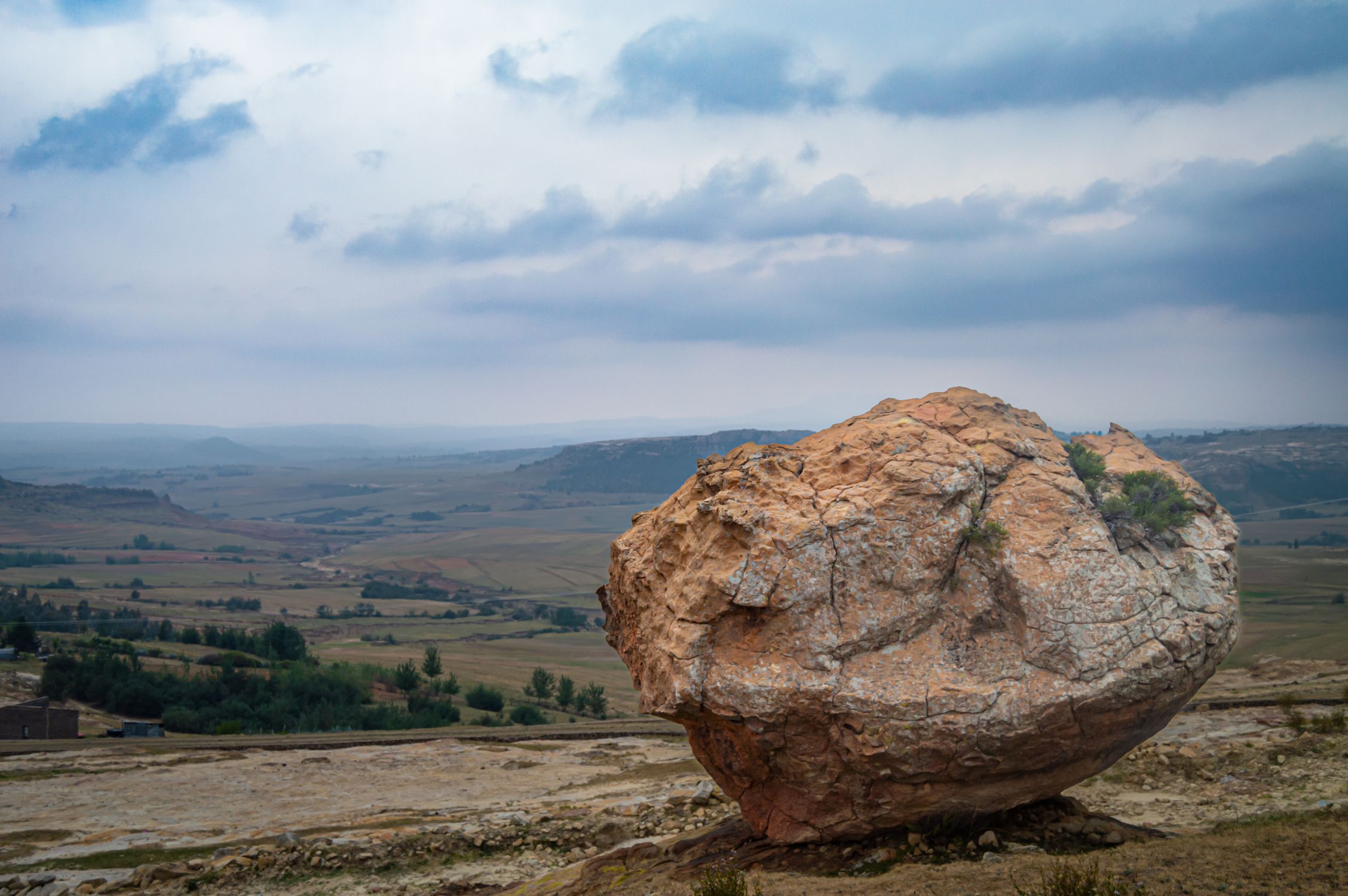 Rugged rock formations and open highland landscape in Teyateyaneng, Lesotho